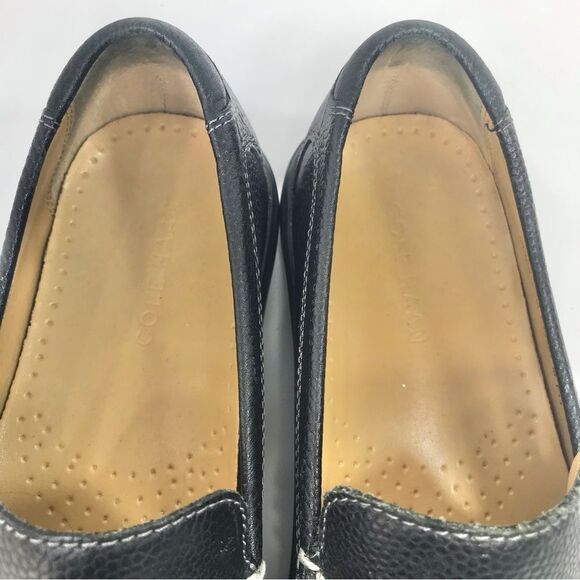 Cole Haan Black Leather Exposed Stitch Classic Slip On Driving Loafers - Picture 8 of 13